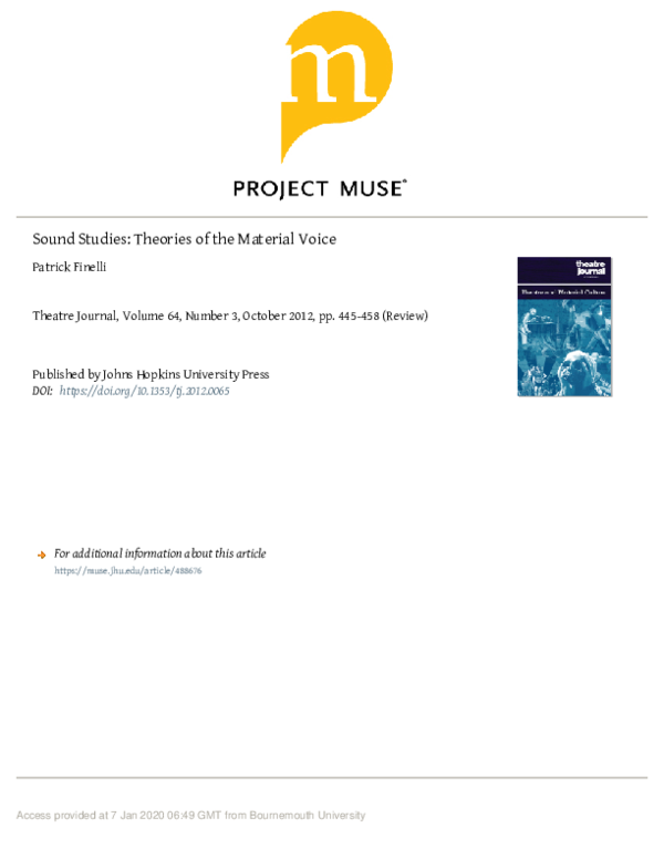(PDF) Sound Studies: Theories of the Material Voice