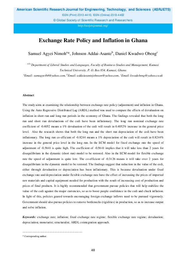 (PDF) Exchange Rate Policy and Inflation in Ghana