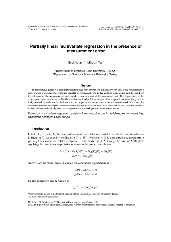 (PDF) Partially linear multivariate regression in the presence of ...