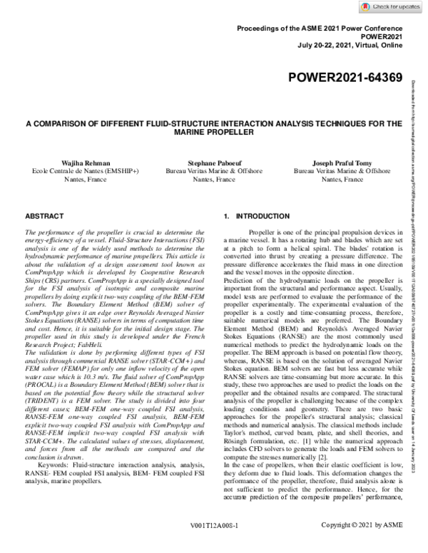 (PDF) A Comparison of Different Fluid-Structure Interaction Analysis ...