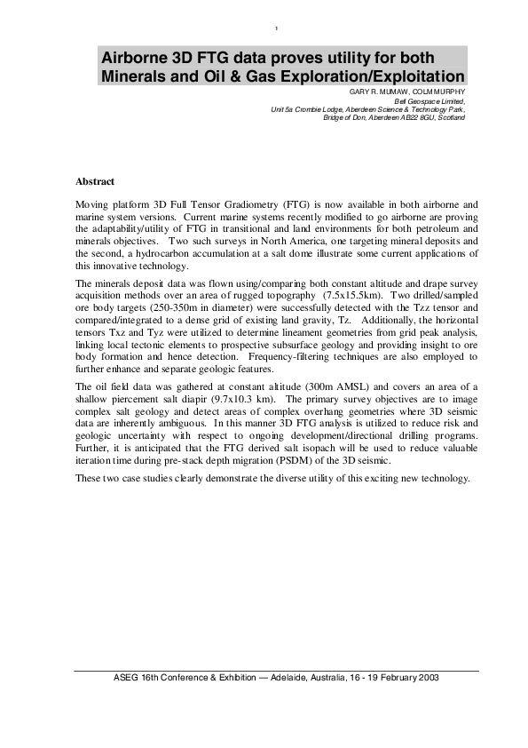 (PDF) Airborne 3D FTG data proves utility for both Minerals and Oil ...