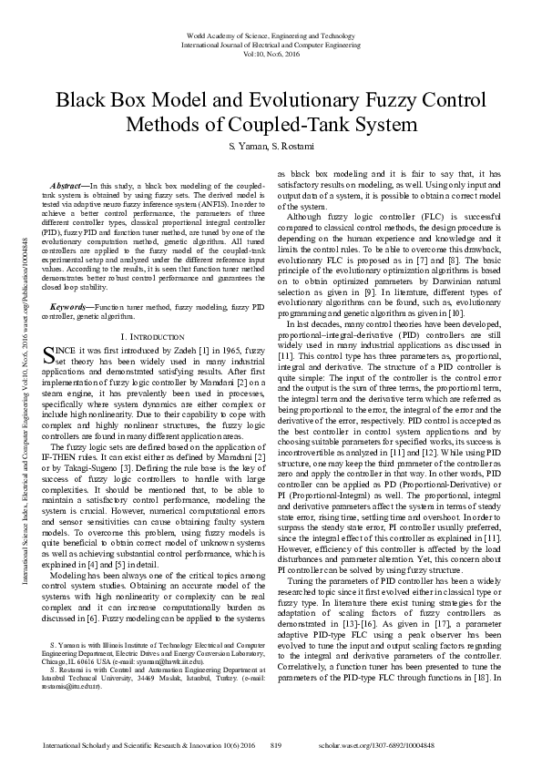 (PDF) Black Box Model And Evolutionary Fuzzy Control Methods Of Coupled ...