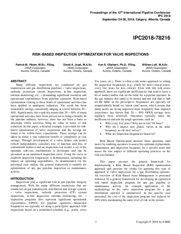 (PDF) Risk-Based Inspection Optimization for Valve Inspections