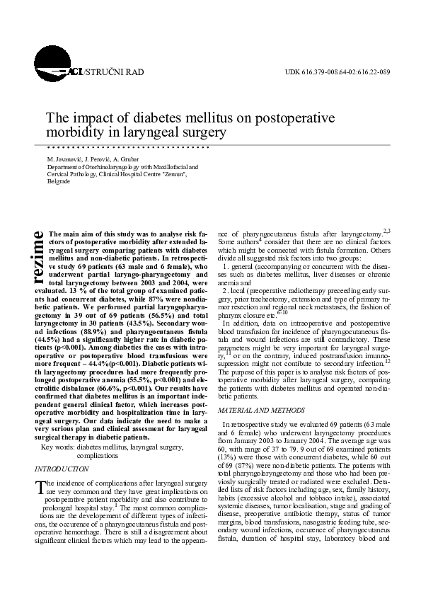 (PDF) The impact of diabetes mellitus on postoperative morbidity in ...