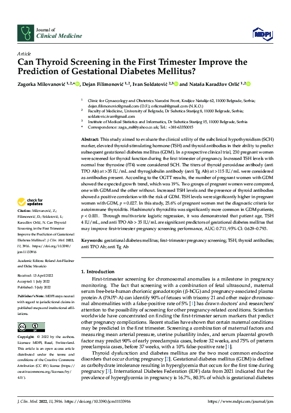(PDF) Can Thyroid Screening in the First Trimester Improve the ...