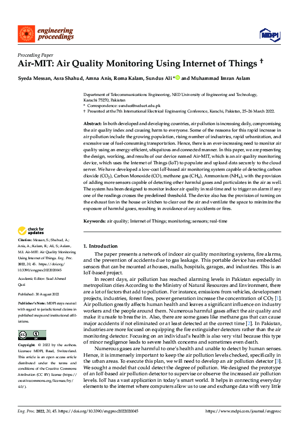 (PDF) Air-MIT: Air Quality Monitoring Using Internet of Things