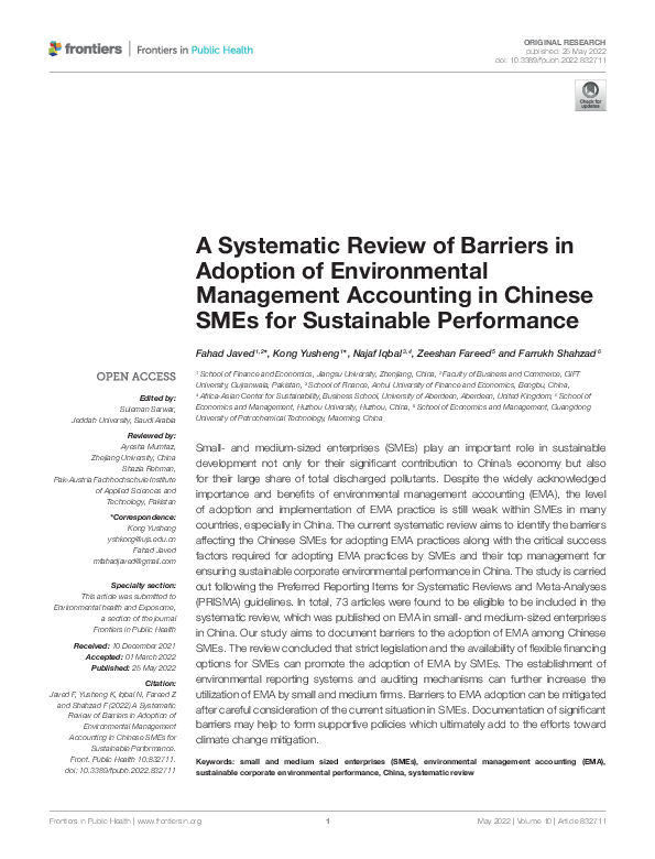 (PDF) A Systematic Review of Barriers in Adoption of Environmental ...