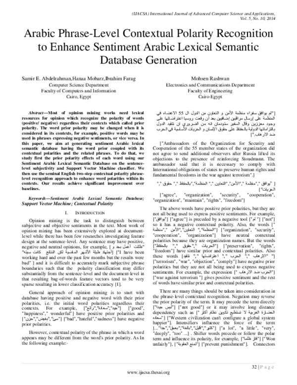 (PDF) Arabic Phrase-Level Contextual Polarity Recognition to Enhance ...