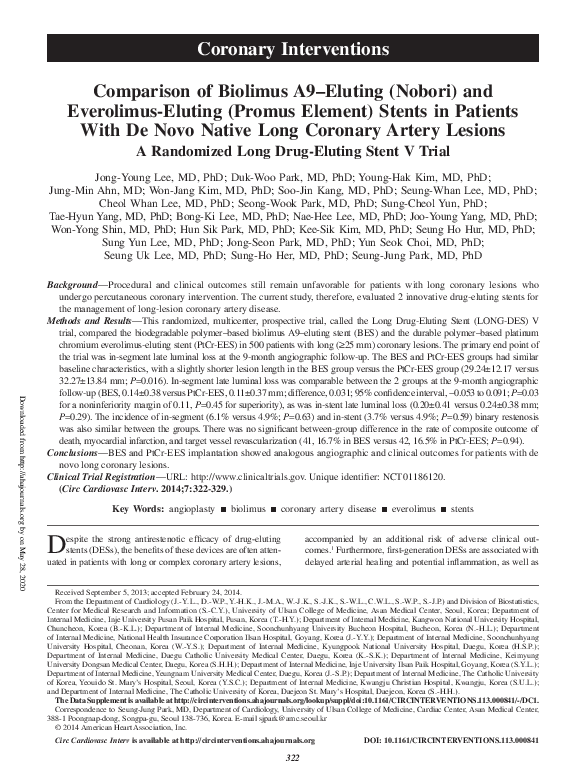 (PDF) Comparison of biolimus A9-eluting (Nobori) and everolimus-eluting ...