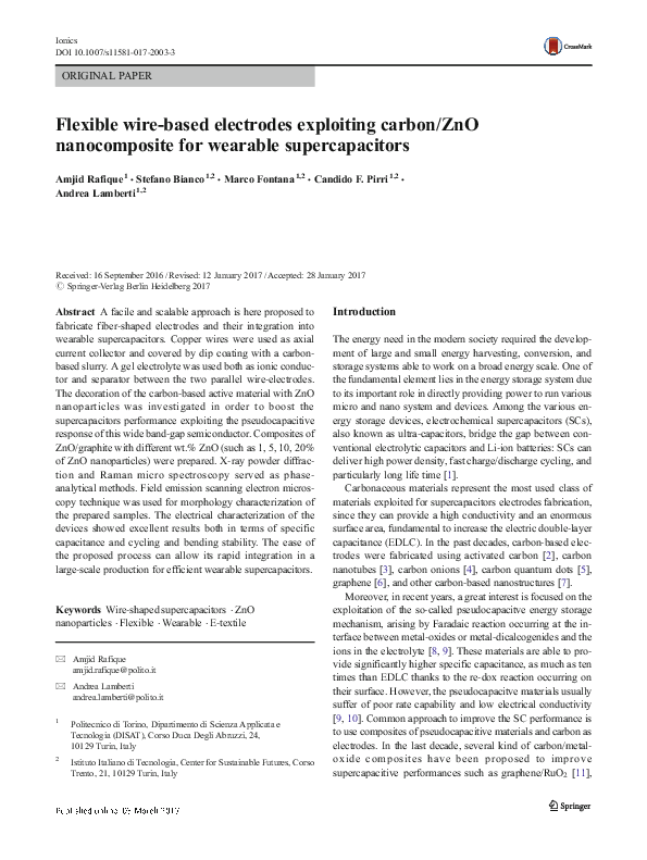 (PDF) Flexible wire-based electrodes exploiting carbon/ZnO ...