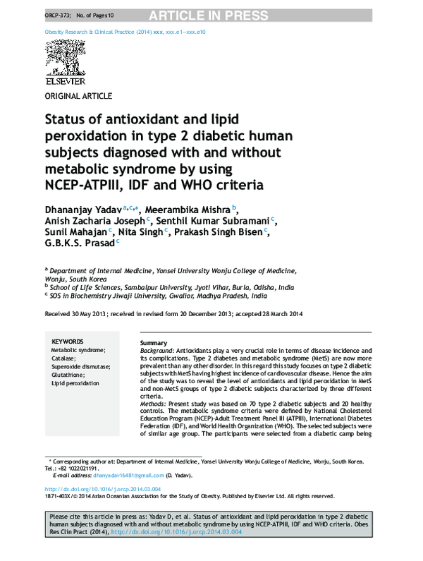 (PDF) Status of antioxidant and lipid peroxidation in type 2 diabetic ...