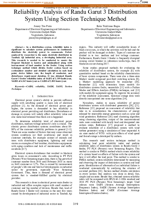 (PDF) Reliability Analysis of Randu Garut 3 Distribution System Using ...