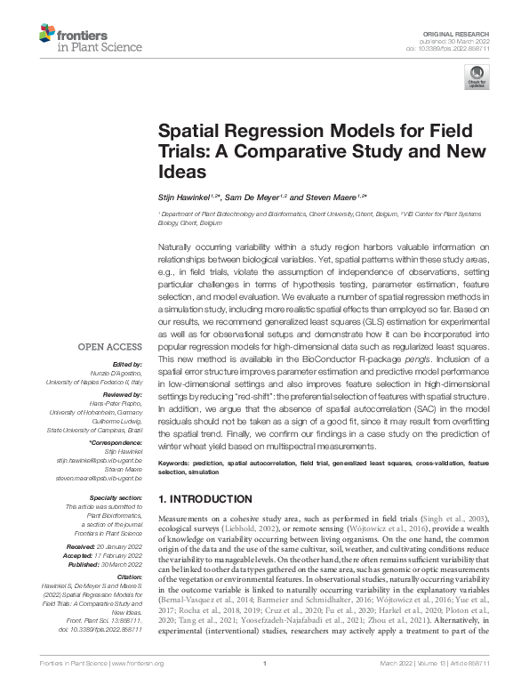 (PDF) Spatial Regression Models for Field Trials: A Comparative Study ...