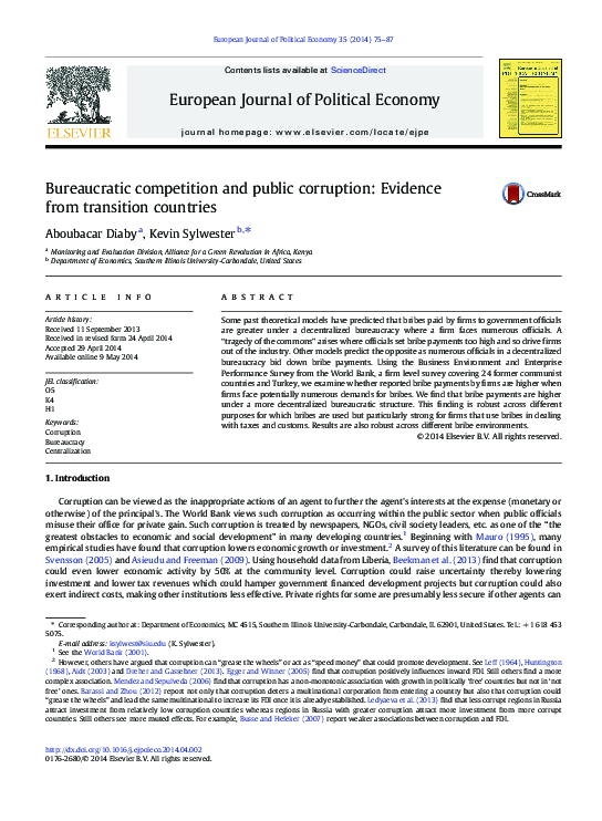 (PDF) Bureaucratic competition and public corruption: Evidence from ...