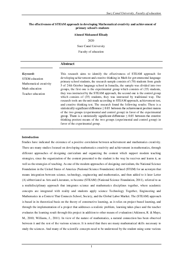 (PDF) The effectiveness of STEAM approach in developing Mathematical ...