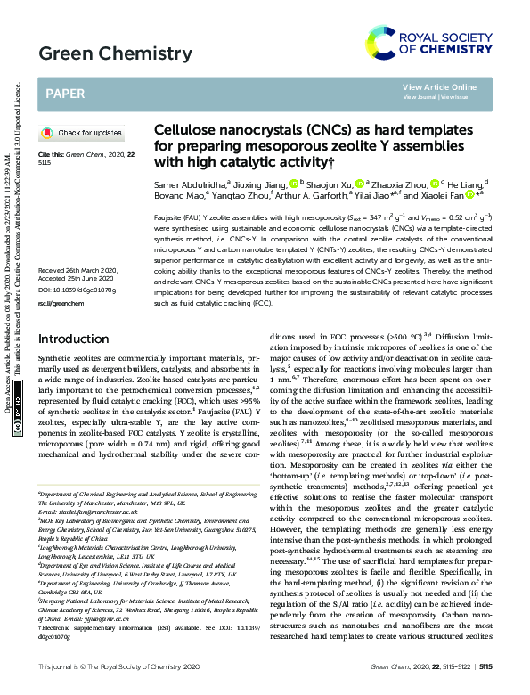 (PDF) Cellulose nanocrystals (CNCs) as hard templates for preparing ...