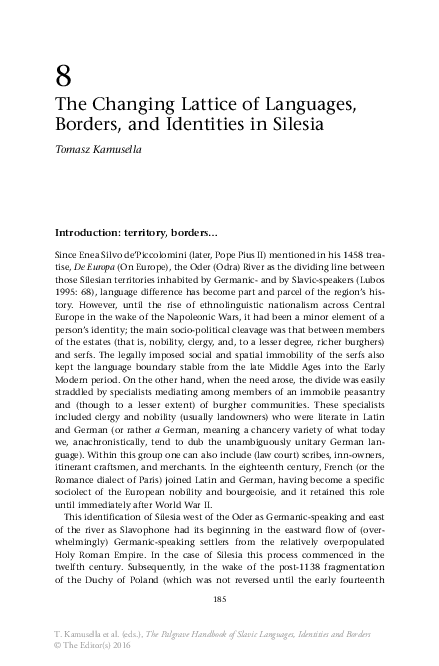 (PDF) The Changing Lattice of Languages, Borders, and Identities in Silesia