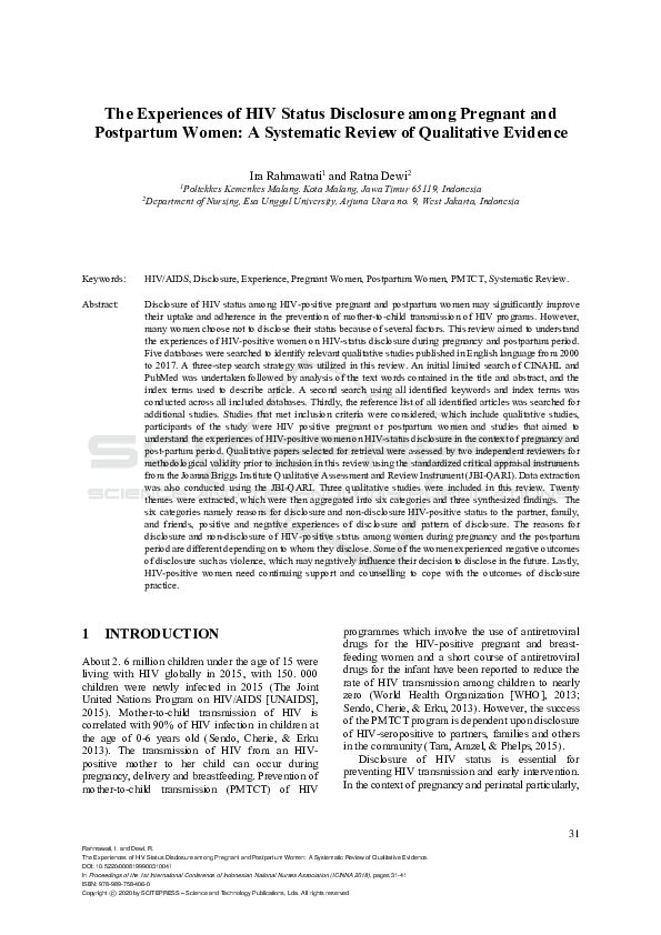 (PDF) The Experiences of HIV Status Disclosure among Pregnant and ...