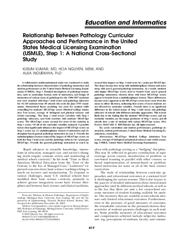 (PDF) Relationship between pathology curricular approaches and