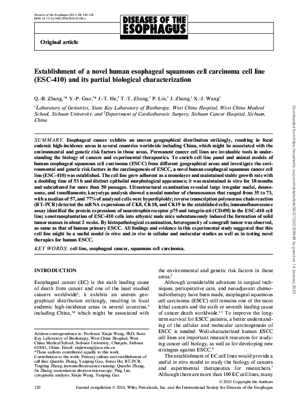 (PDF) Establishment of a novel human esophageal squamous cell carcinoma ...