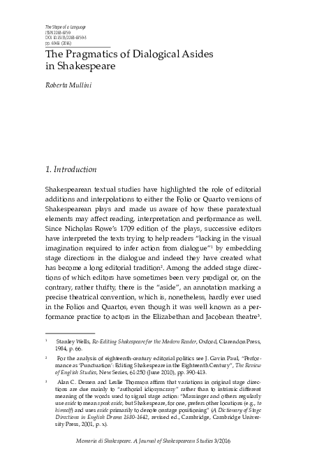 (PDF) Talking in asides in Shakespeare’s plays