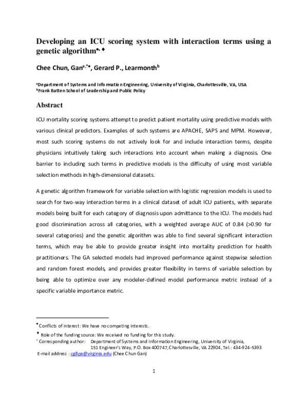 (PDF) Developing an ICU scoring system with interaction terms using a ...