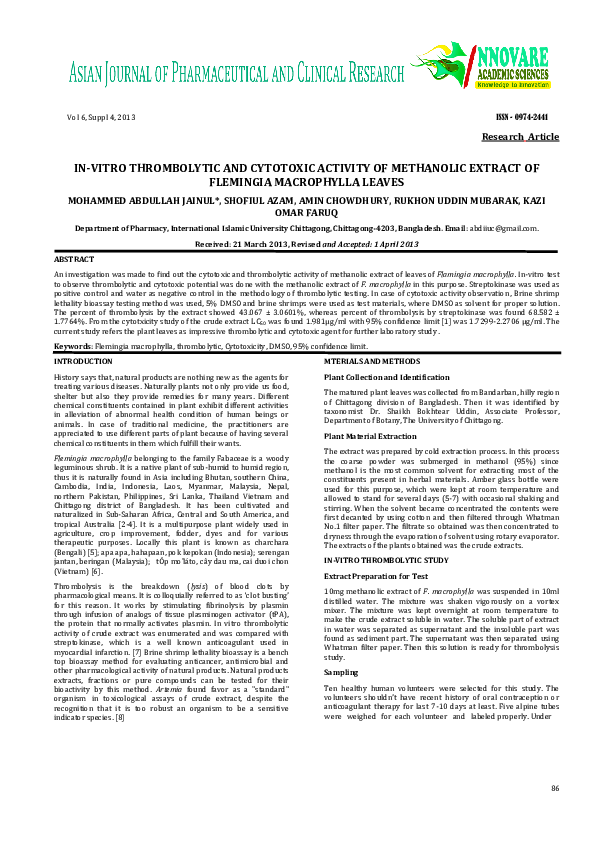(PDF) In-Vitro Thrombolytic and Cytotoxic Activity of Methanolic ...