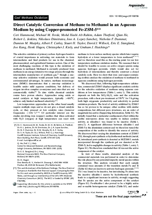(PDF) Direct Catalytic Conversion of Methane to Methanol in an Aqueous ...