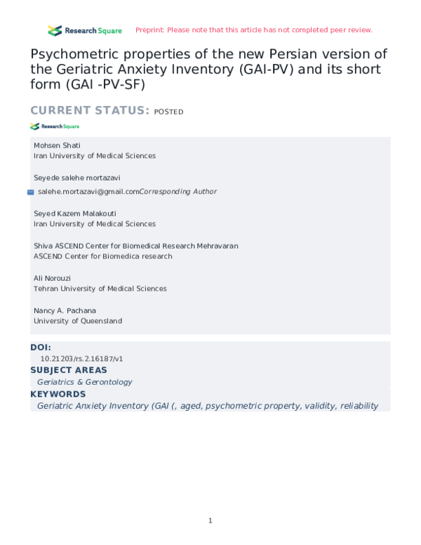 (PDF) Psychometric properties of the new Persian version of the ...