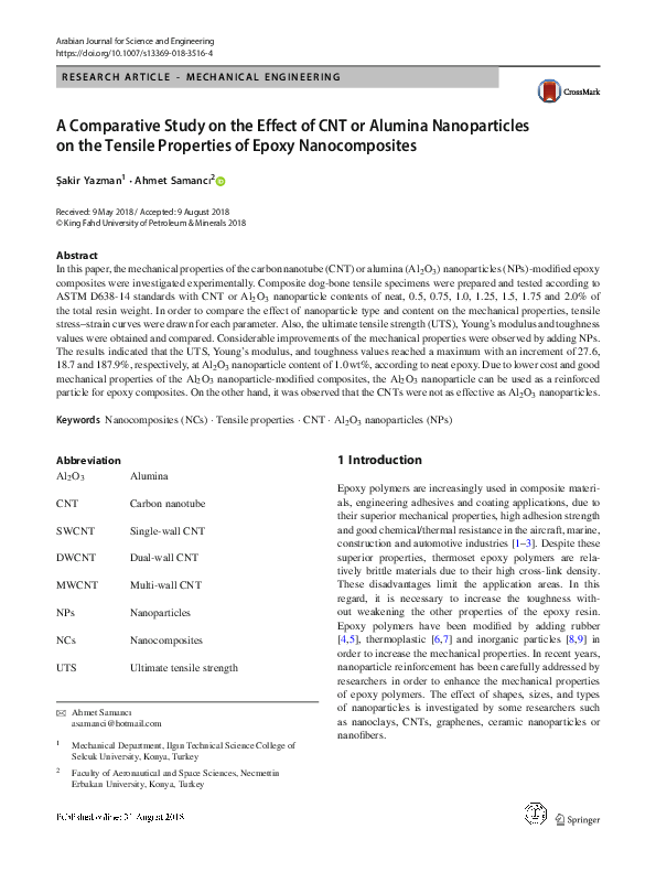 (PDF) A Comparative Study on the Effect of CNT or Alumina Nanoparticles ...