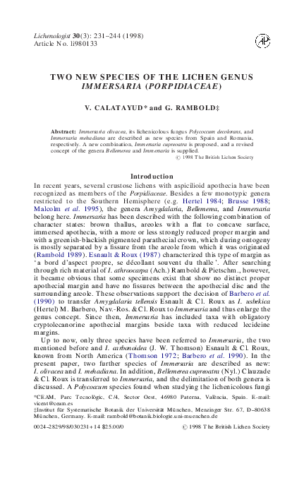 (PDF) Two New Species of the Lichen Genus Immersaria (Porpidiaceae)