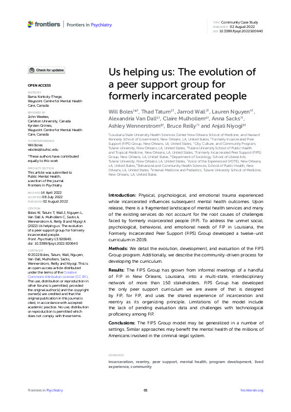 (PDF) Us helping us: The evolution of a peer support group for formerly ...
