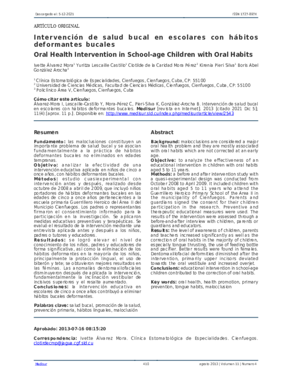 (PDF) Oral Health Intervention in School-age Children with Oral Habits