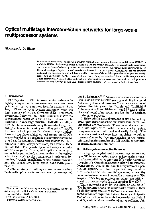 (PDF) Optical multistage interconnection networks for large-scale ...