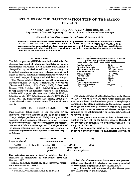(PDF) Studies on the impregnation step of the Merox process