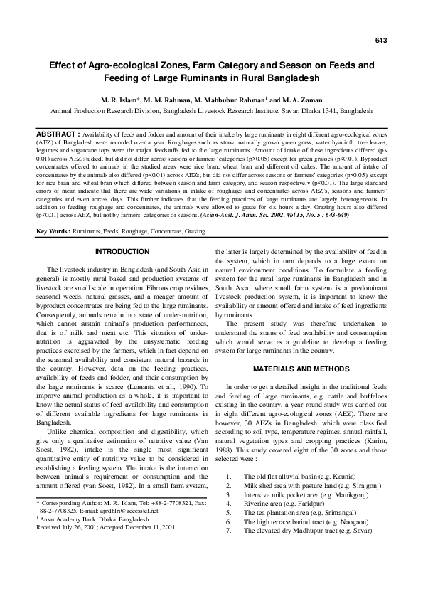 (PDF) Effect of Agro-ecological Zones, Farm Category and Season on ...