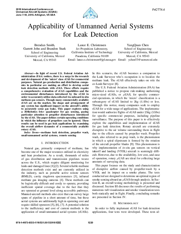 (PDF) Applicability of unmanned aerial systems for leak detection