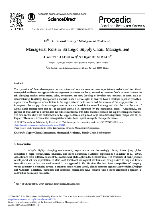 (PDF) Managerial Role in Strategic Supply Chain Management