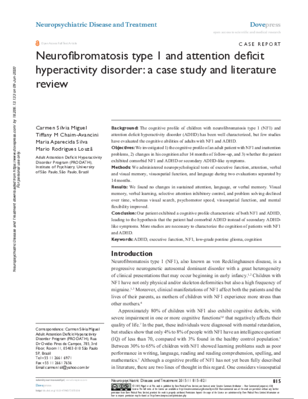 (PDF) Neurofibromatosis type 1 and attention deficit hyperactivity ...