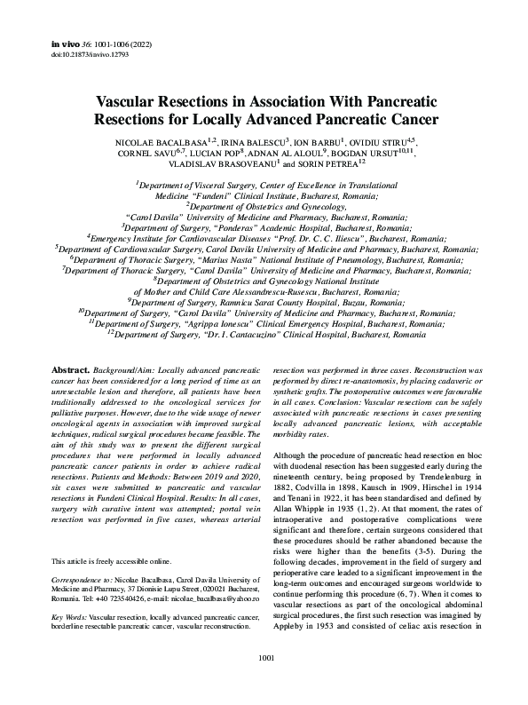 (PDF) Vascular Resections in Association With Pancreatic Resections for ...