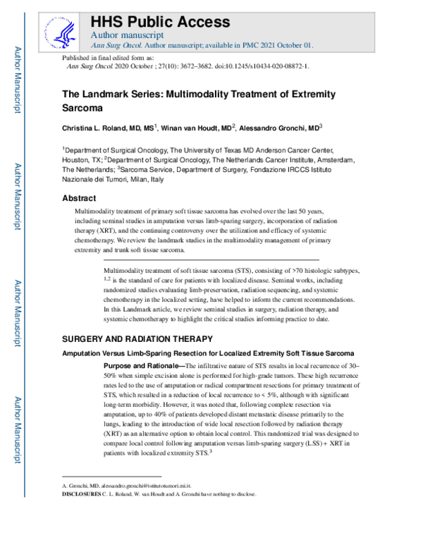 (PDF) The Landmark Series: Multimodality Treatment of Extremity Sarcoma