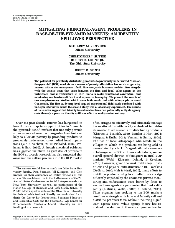 (PDF) MITIGATING PRINCIPAL-AGENT PROBLEMS IN BASE-OF-THE-PYRAMID ...