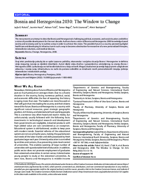 (PDF) Bosnia and Herzegovina 2030: The Window to Change | Tamer Bego