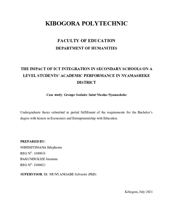 (DOC) THE IMPACT OF ICT INTEGRATION IN SECONDARY SCHOOLS ON A LEVEL ...