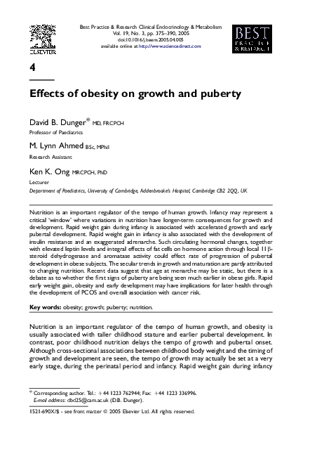(PDF) Effects of obesity on growth and puberty