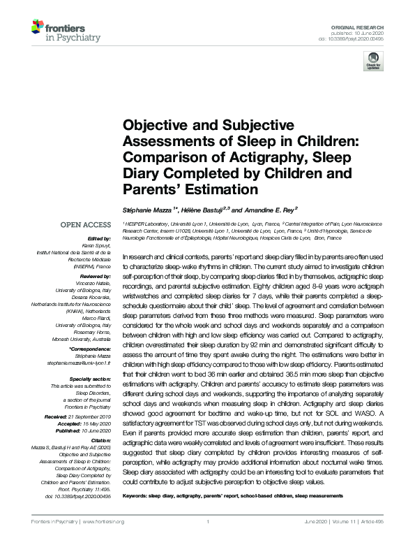 (PDF) Objective and Subjective Assessments of Sleep in Children ...