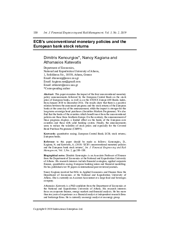 (PDF) ECB's unconventional monetary policies and the European bank ...