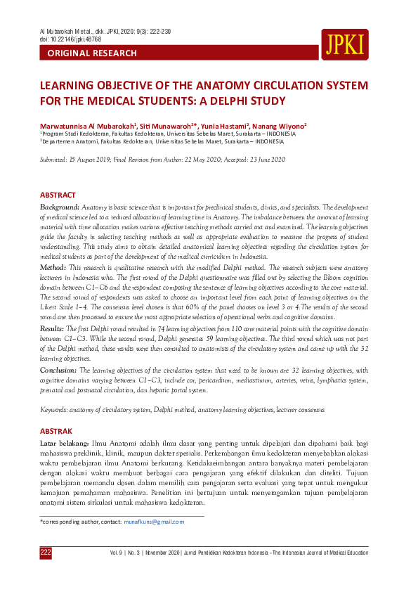 (PDF) Learning Objective of the Anatomy Circulation System for the ...
