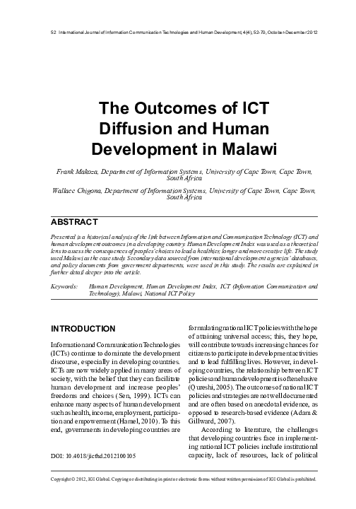 (PDF) The Outcomes of ICT Diffusion and Human Development in Malawi