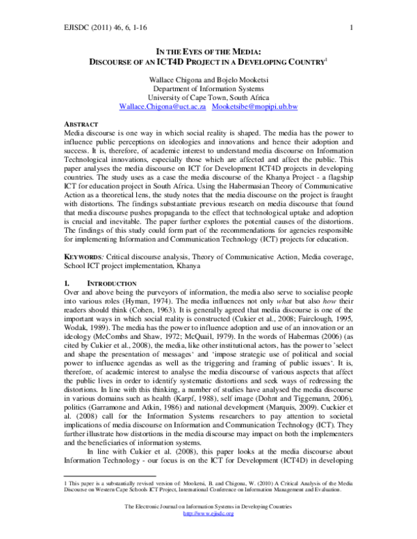 (PDF) In the Eyes of the Media: Discourse of an ICT4D Project in a ...